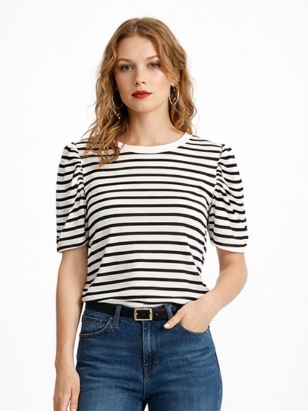 Modern Works Puff Sleeve Striped Tee - Picture 2 of 7